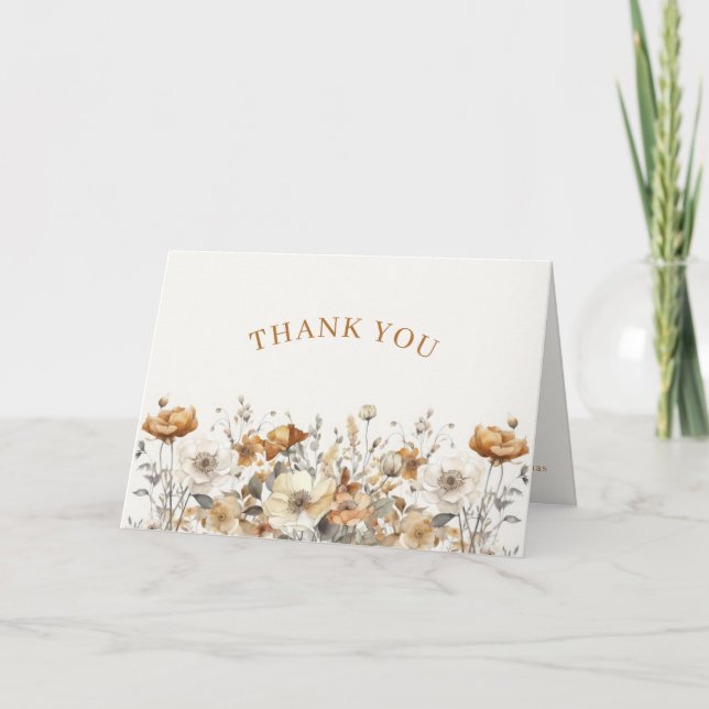Tarjeta De Agradecimiento Boho Fall Wildflower Terracotta Baby Shower (Anverso)