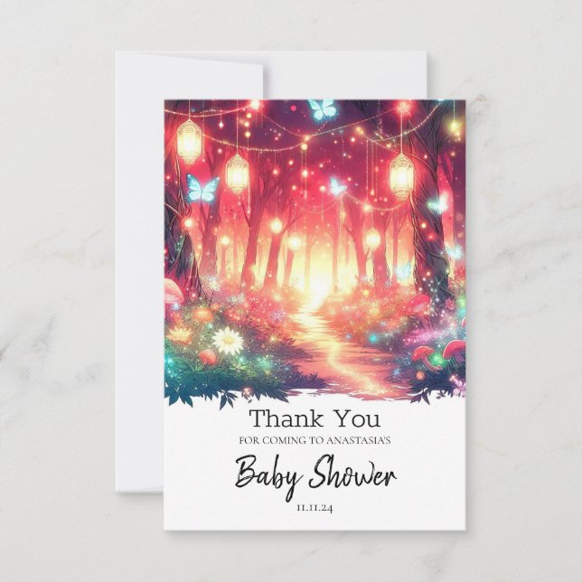 Tarjeta De Agradecimiento Boho Fantasy Enchanted Forest Baby Shower (Anverso)