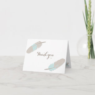 Tarjeta De Agradecimiento Boho Feather Baby Shower Gracias Gris Azul