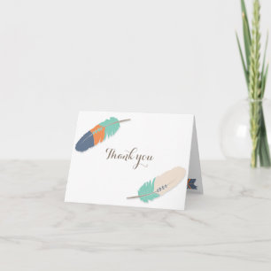 Tarjeta De Agradecimiento Boho Feather Baby Shower Gracias Naranja de la Mar