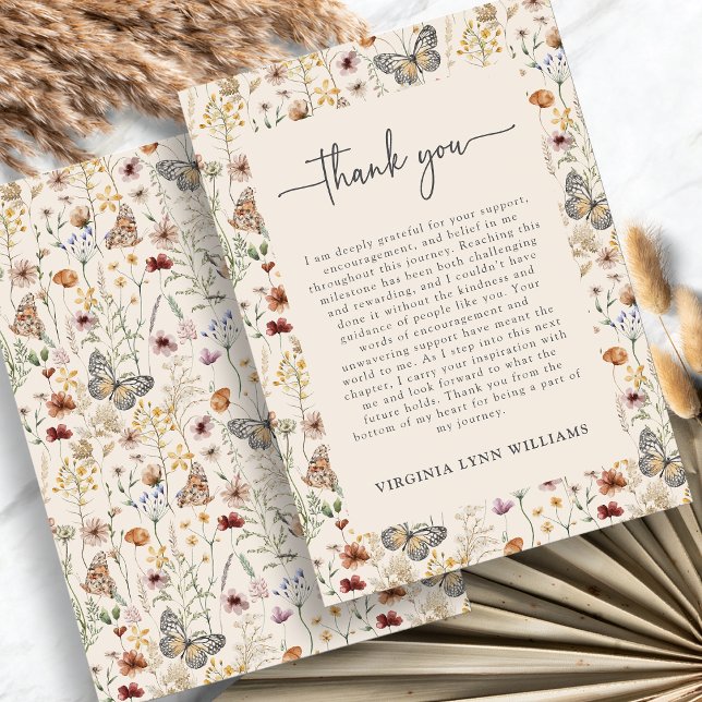 Tarjeta De Agradecimiento Boho Flor Silvestre (Boho Wildflower Thank You Card with Butterflies by Painted Paperie
)