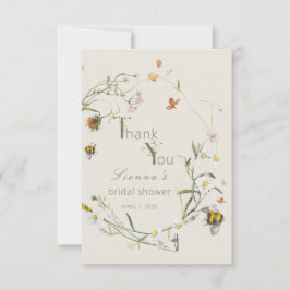 Tarjeta De Agradecimiento Boho Flor Silvestre Abeja Beige Despedida de Solte
