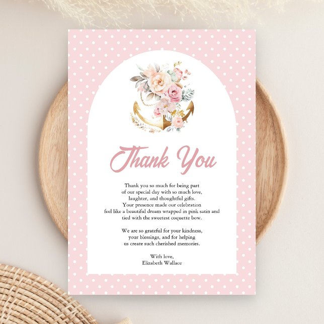 Tarjeta De Agradecimiento Boho Floral Anchor Girl Arch Baby Shower  (Subido por el creador)