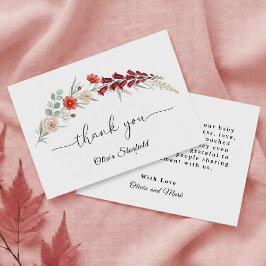 Tarjeta De Agradecimiento Boho floral Baby Shower red wildflower watercolor
