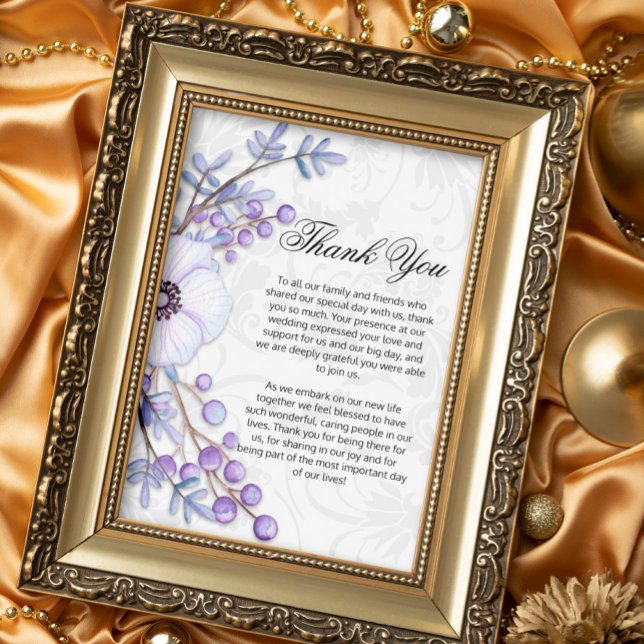 Tarjeta De Agradecimiento Boho Floral Berries Purple Boda (Subido por el creador)