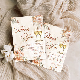 Tarjeta De Agradecimiento Boho Floral Brunch y Bubbly Bridal Shower
