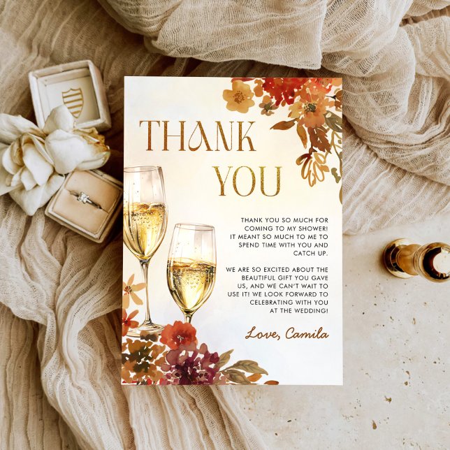 Tarjeta De Agradecimiento Boho Floral Brunch y Bubbly Bridal Shower (Subido por el creador)