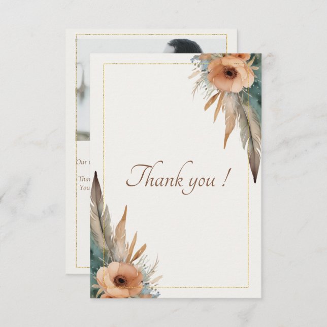 Tarjeta De Agradecimiento Boho Floral Feather Dreamcatcher Boda (Anverso / Reverso)