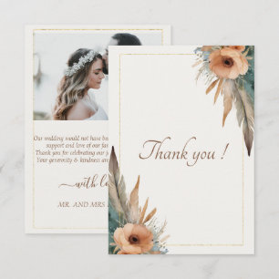 Tarjeta De Agradecimiento Boho Floral Feather Dreamcatcher Boda