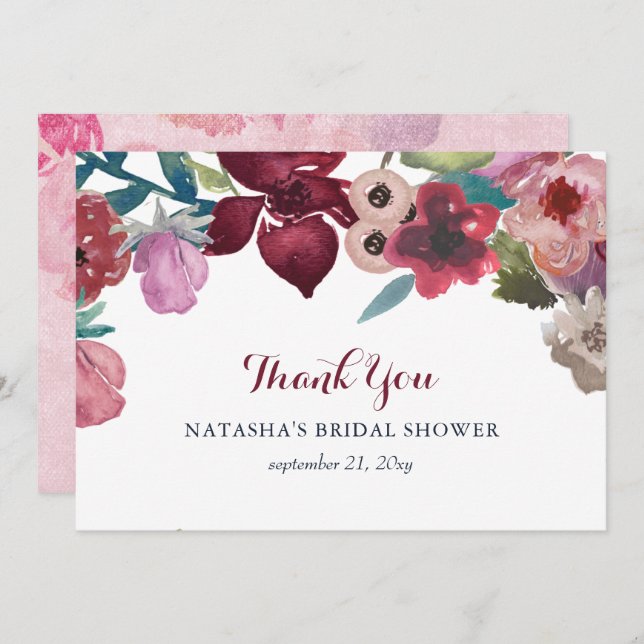 Tarjeta De Agradecimiento Boho Floral Garden Bridal Shower (Anverso / Reverso)