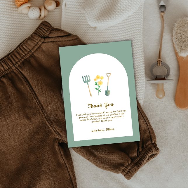 Tarjeta De Agradecimiento Boho Floral Gardening Baby Shower de cultivo local (Locally Grown Boho Floral Gardening Baby Shower Thank You Card)