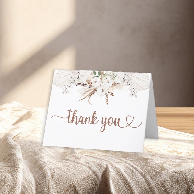 Tarjeta De Agradecimiento Boho Floral Gracias Card Neutral Pampas (Boho Floral Thank You Card)