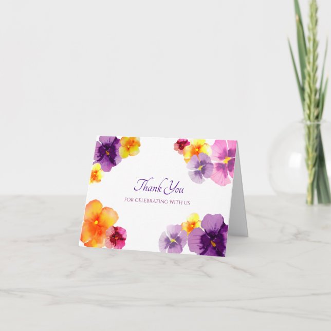 Tarjeta De Agradecimiento Boho Floral Hand-Illustrated Pansy Bridal Shower (Anverso)