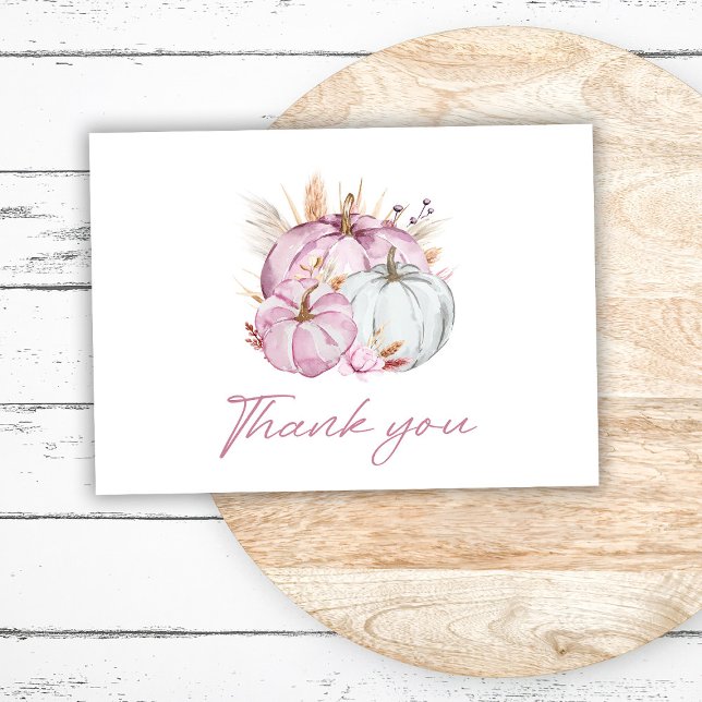 Tarjeta De Agradecimiento Boho Floral Little Pink Pumpkins Baby Shower (Subido por el creador)