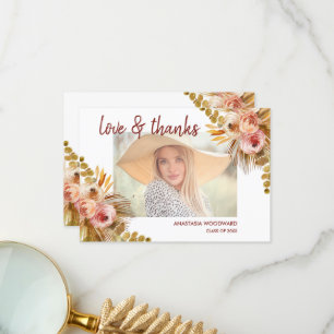 Tarjeta De Agradecimiento Boho Floral Personalizada Foto Graduación Agradeci