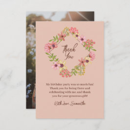 Tarjeta De Agradecimiento Boho Floral Photo Sweet 16 Dieciséis Rosa Botánico