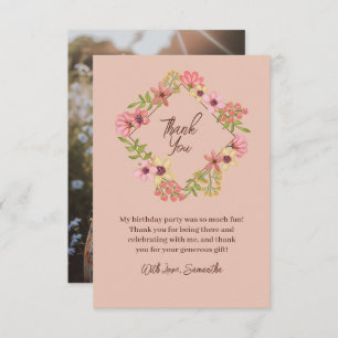 Tarjeta De Agradecimiento Boho Floral Photo Sweet 16 Dieciséis Rosa Botánico