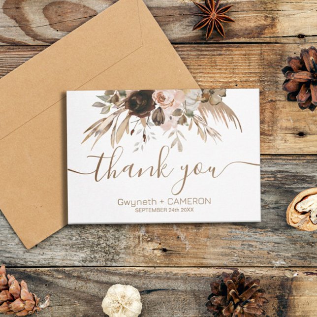 Tarjeta De Agradecimiento Boho Floral Pumpkin Gracias (#zazzlemade #thankyoucard #autumn)