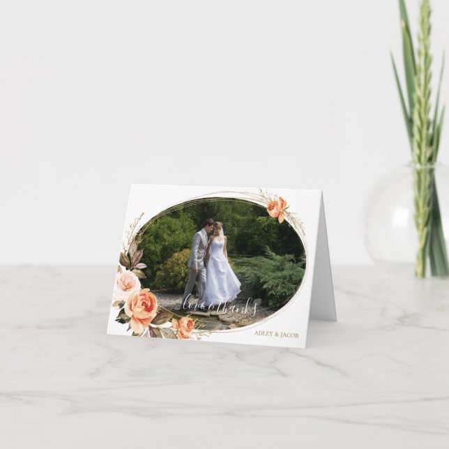 Tarjeta De Agradecimiento Boho Floral Quemado Naranja Amor y Gracias Boda (Anverso)