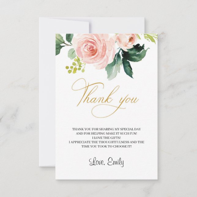 Tarjeta De Agradecimiento Boho floral rosa etéreo bridal verde rosa (Anverso)