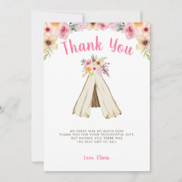 Tarjeta De Agradecimiento Boho Floral Tribal Teepee Cumpleaños