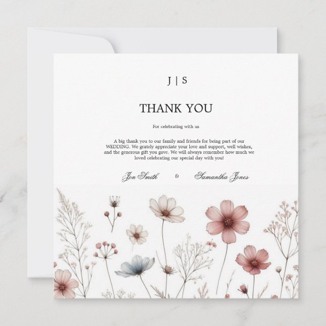 Tarjeta De Agradecimiento Boho floral veraniego simple (Anverso)
