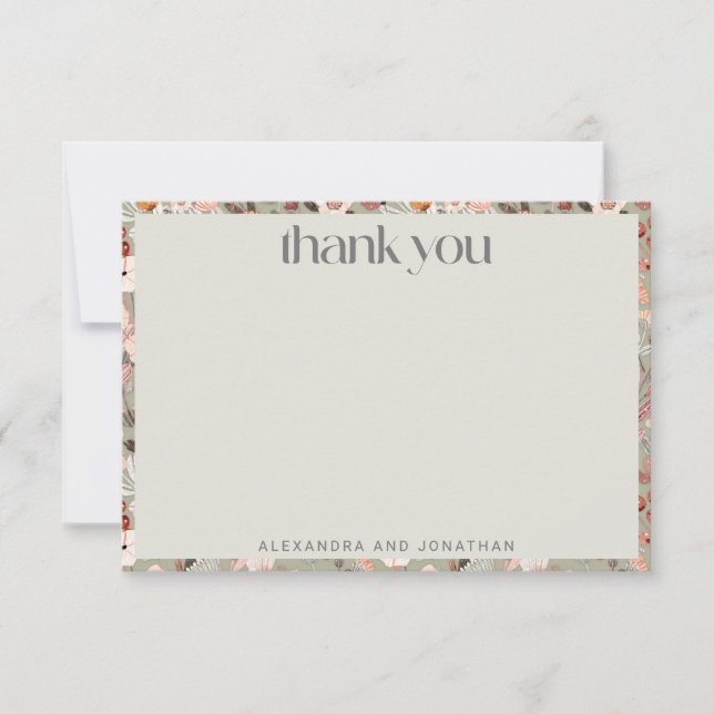 Tarjeta De Agradecimiento Boho floral verde sabio rústico matrimonio persona (Anverso)