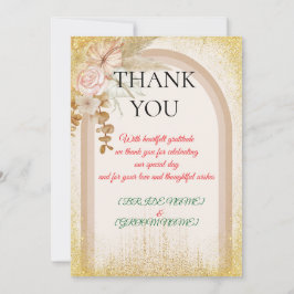 Tarjeta De Agradecimiento Boho Floral Wedding Thank You Card with Gold Spark