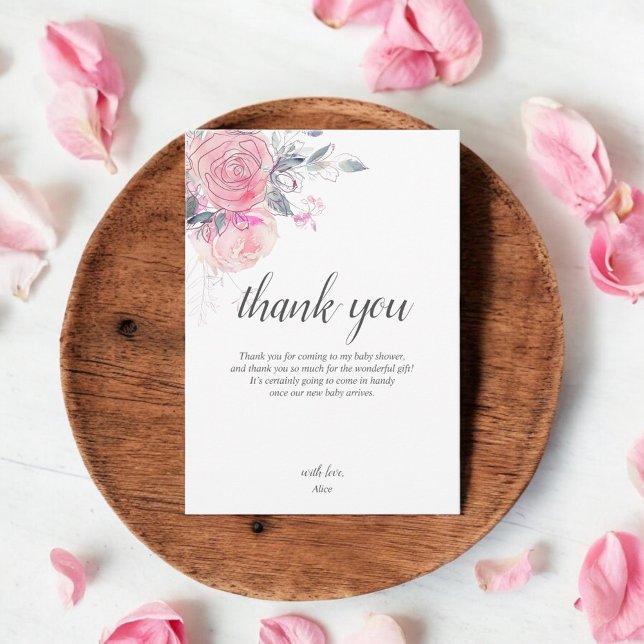 Tarjeta De Agradecimiento Boho Flores Rosadas Claras Baby Shower (Subido por el creador)
