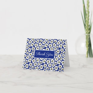 Tarjeta De Agradecimiento Boho Flores Silvestres Sobre Azul Cobalto