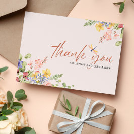 Tarjeta De Agradecimiento Boho Flowers Dragonfly Gracias boda