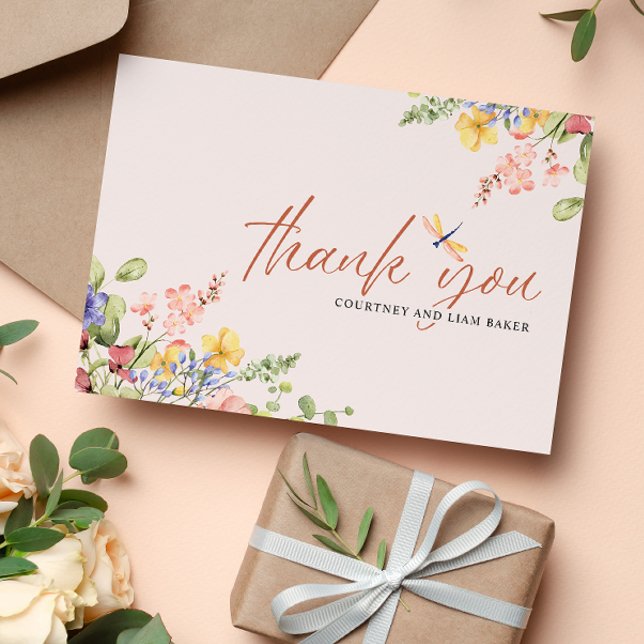 Tarjeta De Agradecimiento Boho Flowers Dragonfly Gracias boda (Subido por el creador)