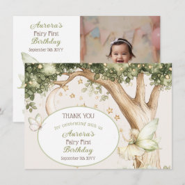 Tarjeta De Agradecimiento Boho forest Fairy First birthday photo