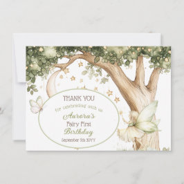 Tarjeta De Agradecimiento Boho forest watercolor Fairy First birthday