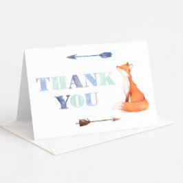 Tarjeta De Agradecimiento Boho Fox Birthday Naranja Y Azul