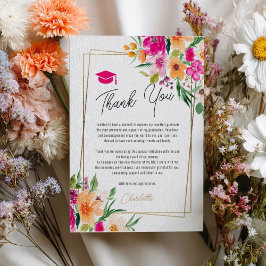 Tarjeta De Agradecimiento Boho garden floral gold photo graduation