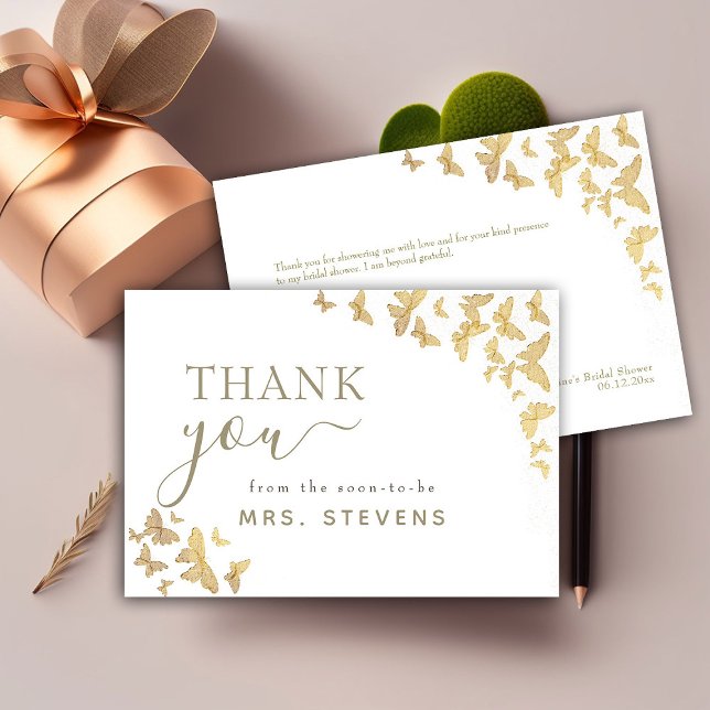 Tarjeta De Agradecimiento Boho Gold Butterfly Script Bridal Shower (Subido por el creador)