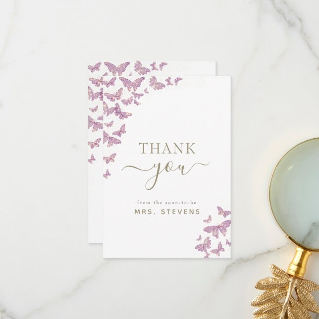 Tarjeta De Agradecimiento Boho Gold Morple Butterfly Bridal Shower (Anverso/Reverso In Situ)
