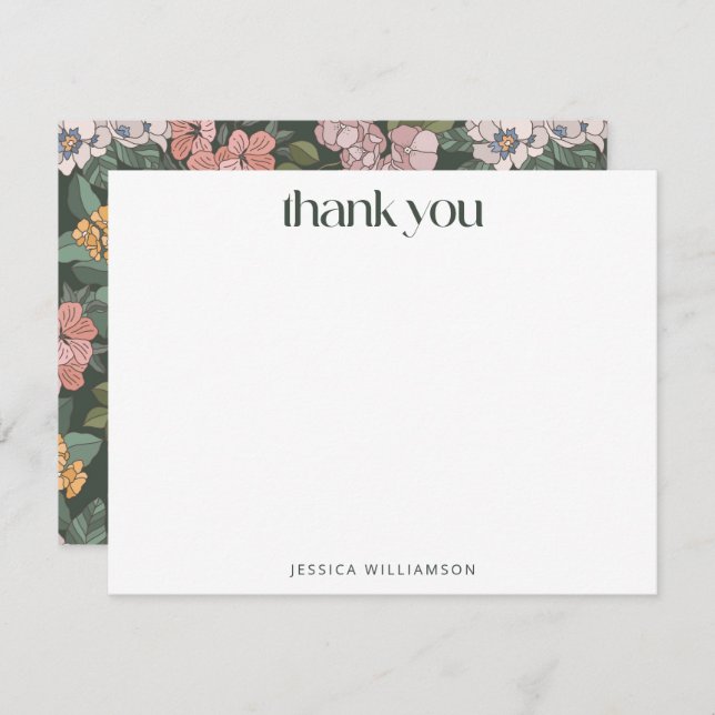 Tarjeta De Agradecimiento Boho Green Floral Wildflower Custom Stationery (Anverso / Reverso)
