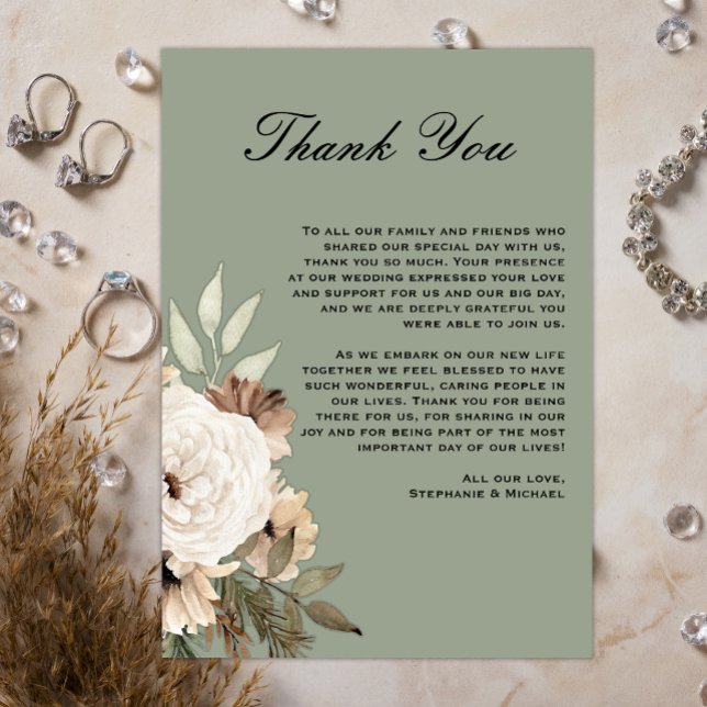 Tarjeta De Agradecimiento Boho Green, Wildflower Bouquet Boda Gracias (Subido por el creador)