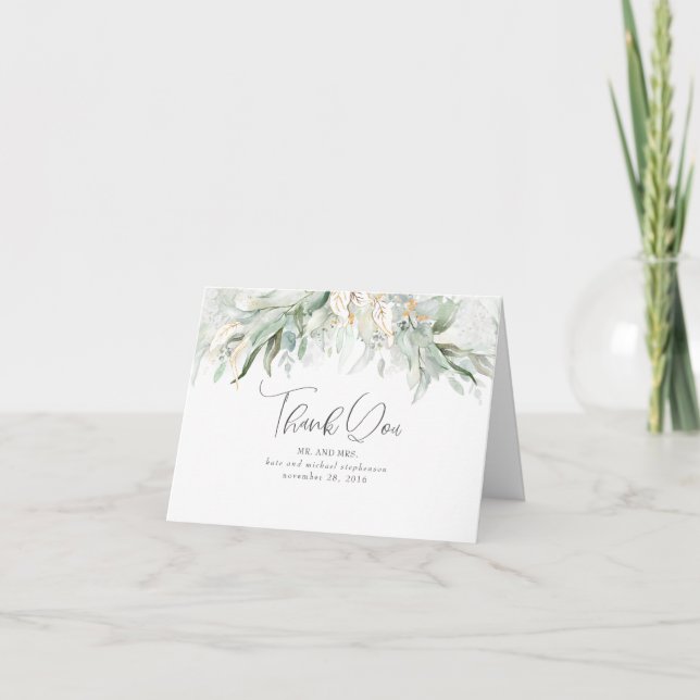 Tarjeta De Agradecimiento Boho Greenery Boda Gracias (Anverso)