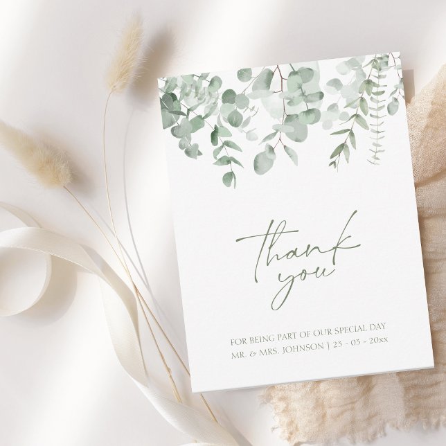 Tarjeta De Agradecimiento Boho Greenery Foliage Eucalyptus Boda Gracias (Subido por el creador)