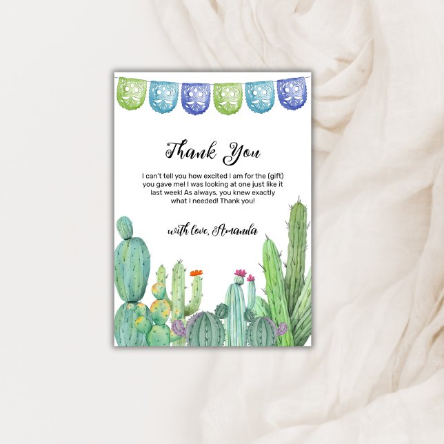 Tarjeta De Agradecimiento Boho Greenery Taco Fiesta Cactus Baby Shower (Boho Greenery Taco Fiesta Cactus Baby Shower Thank You Card)