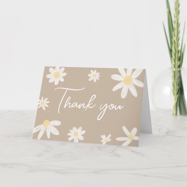 Tarjeta De Agradecimiento Boho Groovy Daisy Baby Shower (Anverso)
