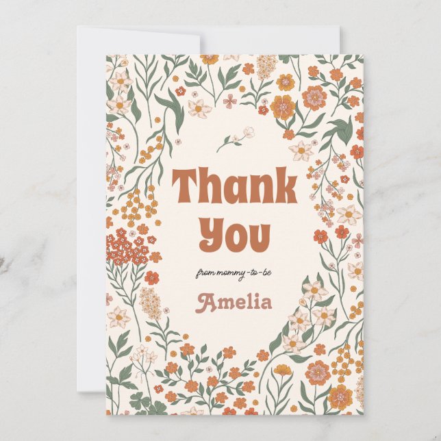 Tarjeta De Agradecimiento Boho Groovy Meadow Wildflower Baby Shower (Anverso)