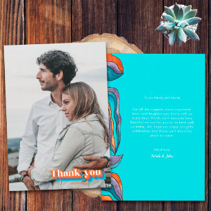 Tarjeta De Agradecimiento Boho Groovy Retro Azul Teal Naranja Tipografía Ond