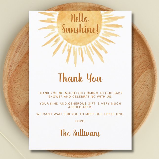 Tarjeta De Agradecimiento Boho Hello Sunshine Baby Shower (Subido por el creador)