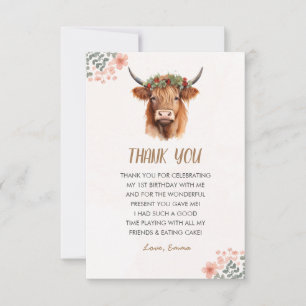 Tarjeta De Agradecimiento Boho Highland Cow