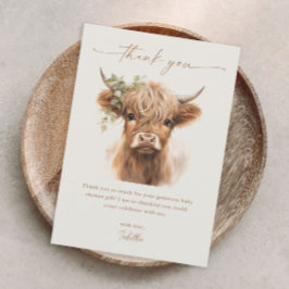 Tarjeta De Agradecimiento Boho Highland Cow Neutral Fiesta de Bebé de Pareja