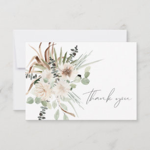 Tarjeta De Agradecimiento Boho hoja de palma eucalipto y floral beige